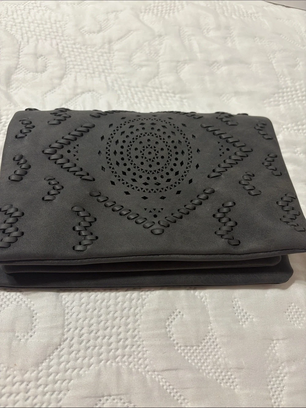 Free people Perforated Fold-Over Clutch - Charcoal Gray